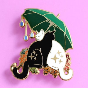Umbrella cats enamel pin Autumn pin Fall pin Umbrella pin Cat enamel pin Hugging cats Seasonal pin Black and white cat Gift for friends