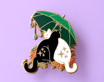 Umbrella cats enamel pin Autumn pin Fall pin Umbrella pin Cat enamel pin Hugging cats Seasonal pin Black and white cat Gift for friends