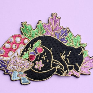 Herbst Katze Bügelbild Ahorn Baum Ahorn Patch Pilz Aufnäher Katze Patch schlafende Katze Eichel Patch Herbst Herbst Patch Katze Geschenk Pilz