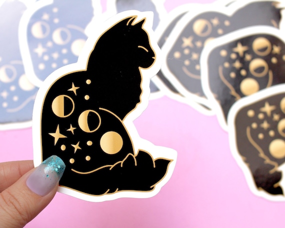 Celestial cat sticker Moon sticker Moon cat Laptop sticker Cute vinyl sticker Black Cat lover Stocking stuffer Cat lady Constellation Galaxy
