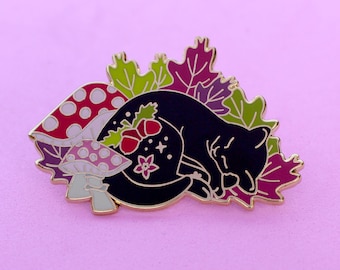 Fall cat enamel pin Autumn cat Sycamore maple tree Mushroom pin Sleeping cat Acorn pin Cat pin Fall enamel pin Autumn enamel pin Cat gift