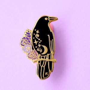 Raven Enamel Pin, Crow Enamel Pin image 2