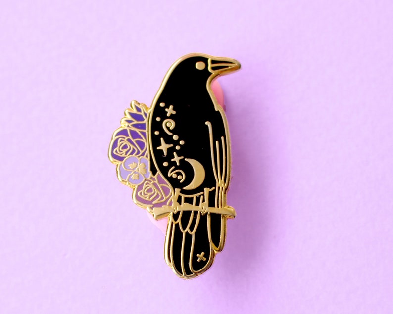 Raven Enamel Pin, Crow Enamel Pin image 2