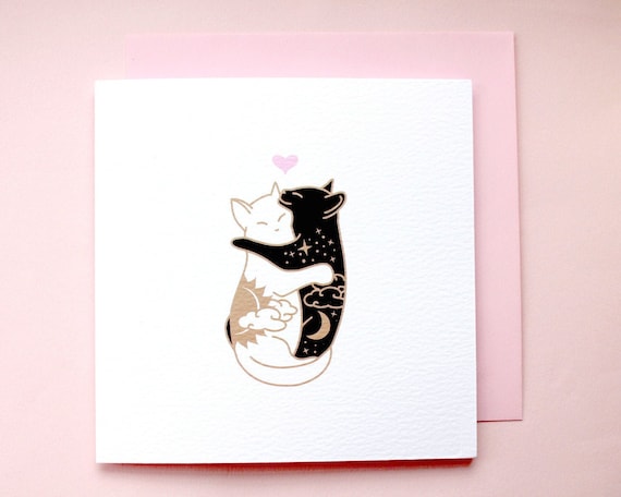 Day & Night Hugging Cats Card Anniversary Card Cat Love Card - Etsy