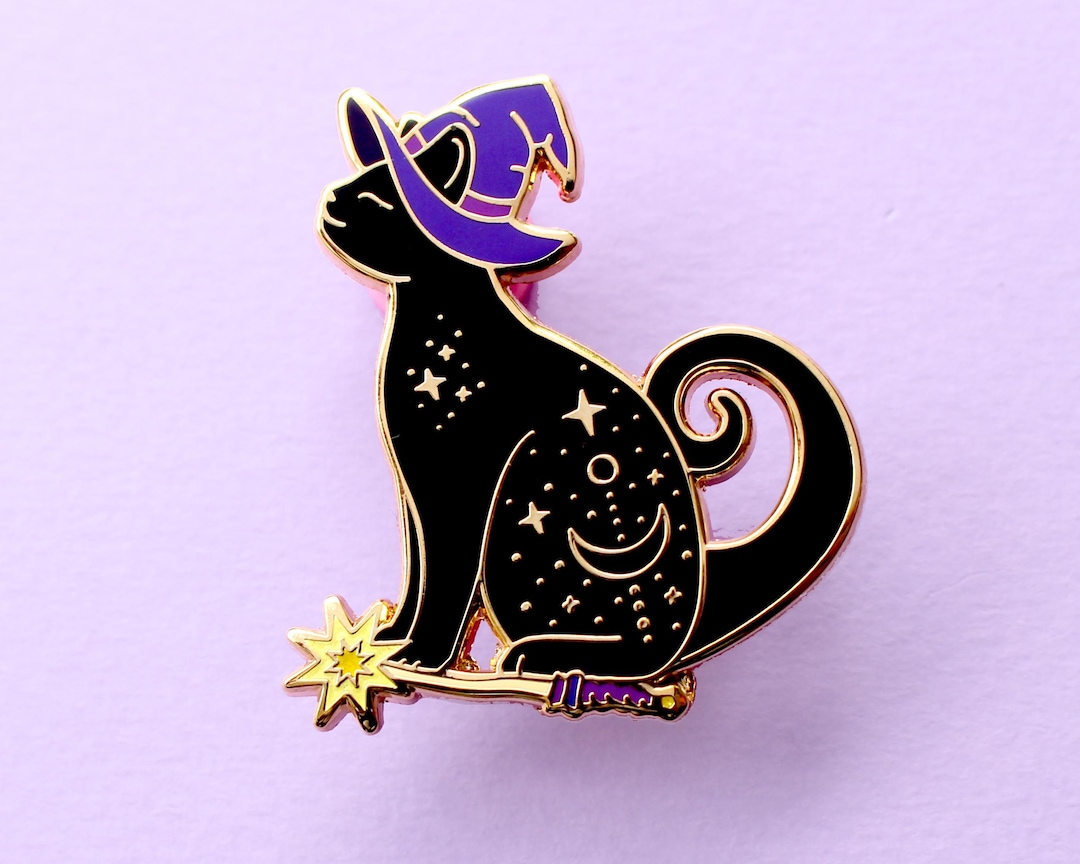 Magic Cat Pin Halloween Magic Cat Enamel Pin; Spooky Black Magic Cat Pin - Etsy