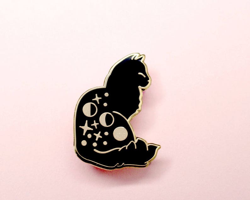 Celestial cat enamel pin Star cat Starry cat Moon phases Galaxy cat pin Astrology pin Astrology Space cat Black cat pin Cat constellation image 4