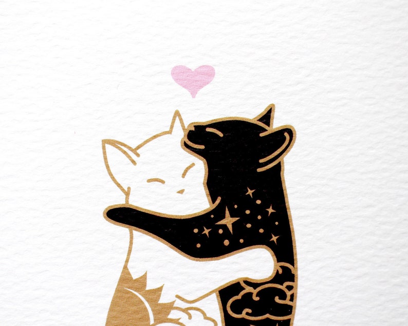 Day & Night Hugging cats card Anniversary card Cat love Card for wife girlfriend Cat valentines card Cat lady card I love you card Cute image 3