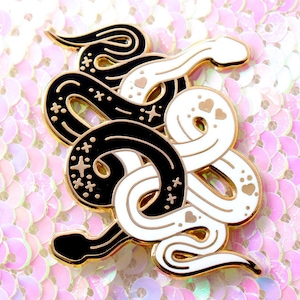Black and white snake enamel pin Gothic pin Animal pin Reptile pin Witchy pin Occult Snake gift Constellation art Constellation snake Black