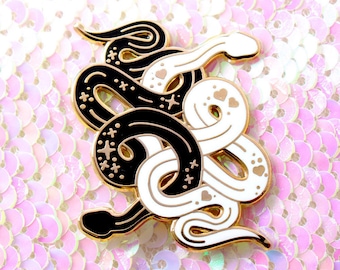 Black and white snake enamel pin Gothic pin Animal pin Reptile pin Witchy pin Occult Snake gift Constellation art Constellation snake Black