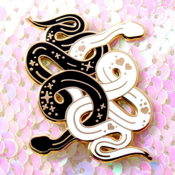 Black and white snake enamel pin Gothic pin Animal pin Reptile pin Witchy pin Occult Snake gift Constellation art Constellation snake Black