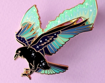 Northern Lights Raven Enamel Pin