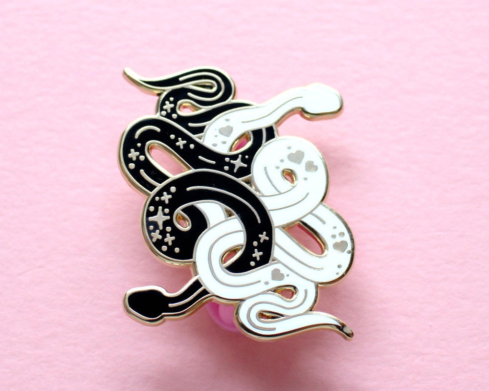 Black and white snake enamel pin Gothic pin Animal pin Reptile | Etsy
