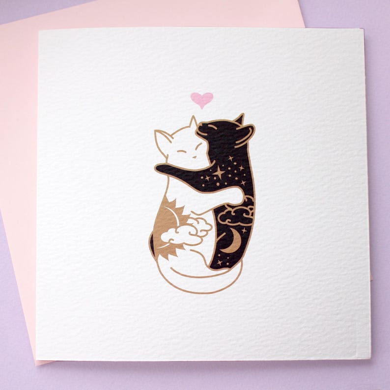 Day & Night Hugging Cats Card image 4