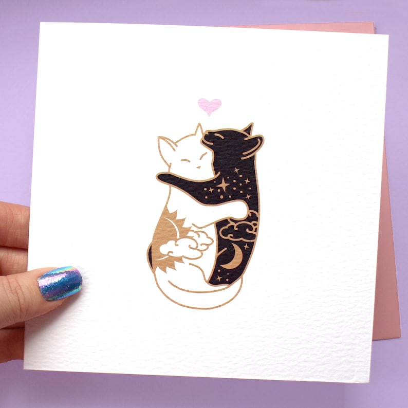 Day & Night Hugging Cats Card image 2