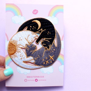 Patch Trio de chats à repasser Patch brodé Patch dos céleste Cadeau pour amoureux des chats Patch chat constellation Patch yin yang zodiaque astrologie lune