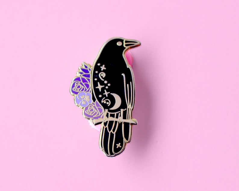Raven Enamel Pin, Crow Enamel Pin image 1