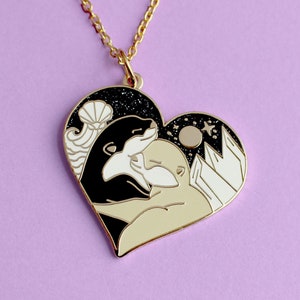 Umarmung der Otter Halskette; Schwarzweißes Otter Geschenk
