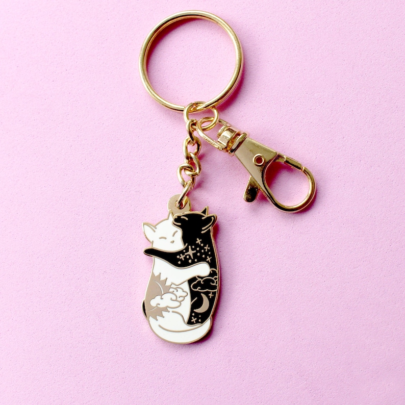 Day & night hugging cats keychain image 5