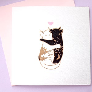 Day & Night Hugging cats card Anniversary card Cat love Card for wife girlfriend Cat valentines card Cat lady card I love you card Cute image 4