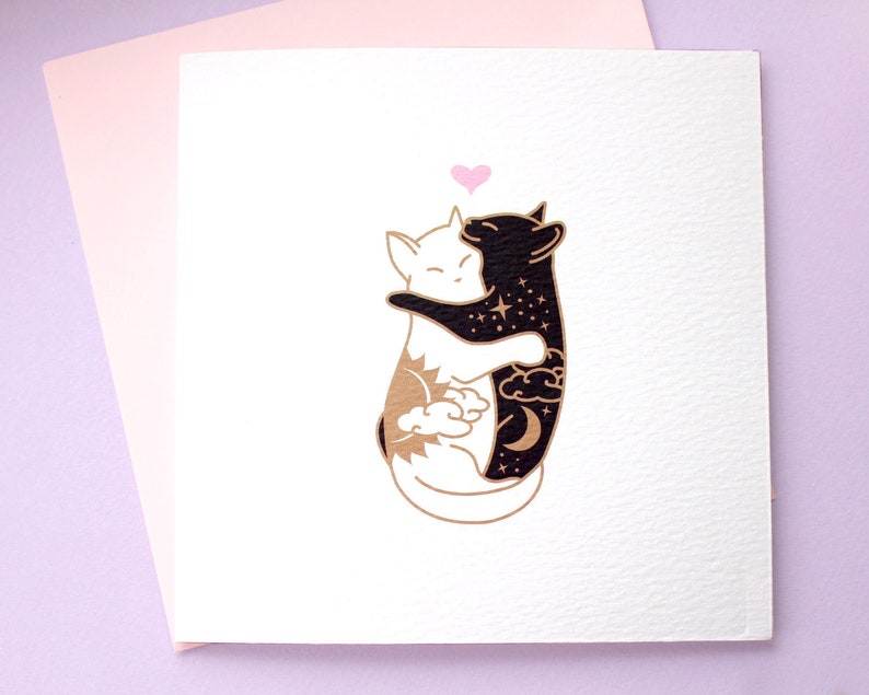 Day & Night Hugging cats card Anniversary card Cat love Card for wife girlfriend Cat valentines card Cat lady card I love you card Cute image 4