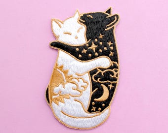 Day & Night Hugging Cats Iron-on Patch