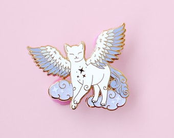 Air cat enamel pin, white cat memorial pin, cat remembrance, air element glitter