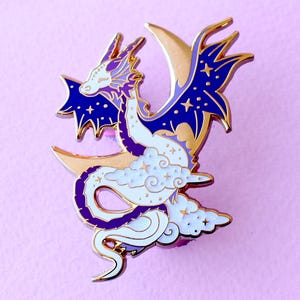 Celestial Dragon Enamel Pin, Mythical purple fantasy dragon