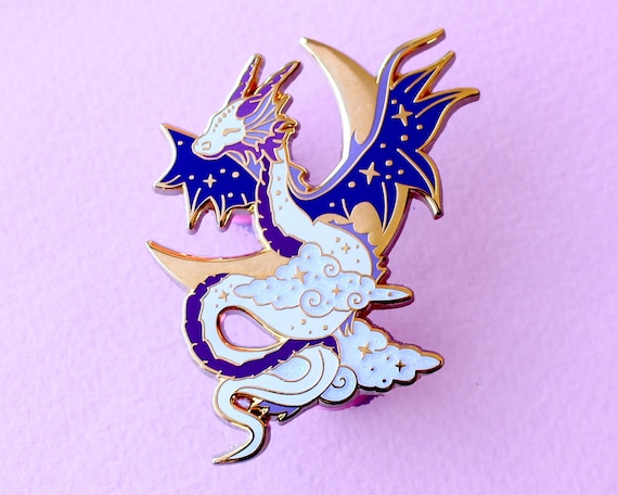 Celestial Dragon Enamel Pin, Mythical purple fantasy dragon