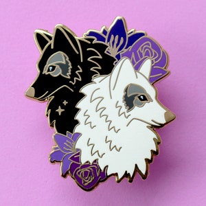 Wolf enamel pin Wolves Yin yang enamel pin Black and white wolf Flower wolf Animal pin Nature enamel pin Wolf gifts Wolf pack