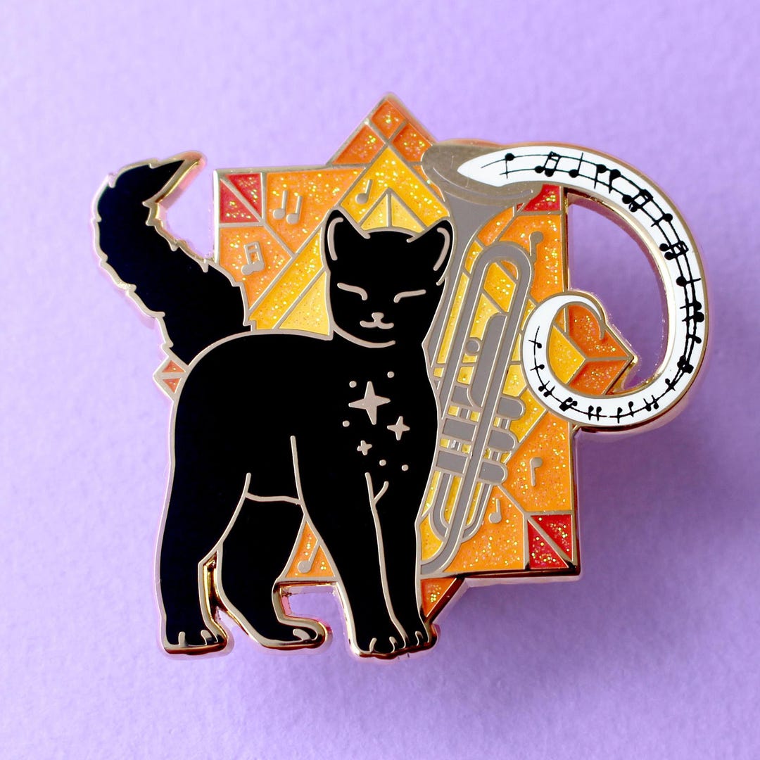 Pin Cat Rtist Art Deco Music Cat Enamel Pin; Classic Music Jazz Gift Featuring a ...