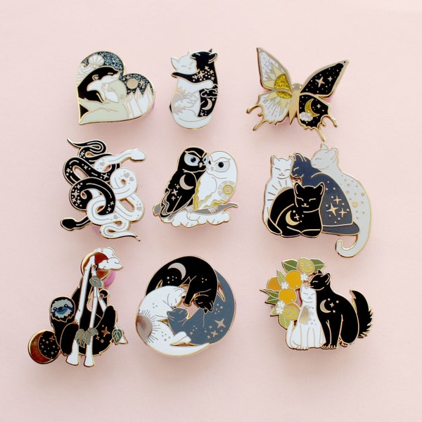 Any 2 Pins - Pin deal Pin set Pin gift Cute pins Pin gift set Cat pin Gothic pins Black pins Witch pins Enamel pin set Witchy Pin collection