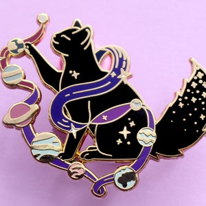 Solar Cat Enamel Pin, Purple & Black Solar System Space Cat