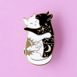 Cute day and night hugging cat enamel pin Celestial cat Cute pin Black cat pin Yin yang cat pin White cat pin Galaxy cat Night cat Valentine image 4