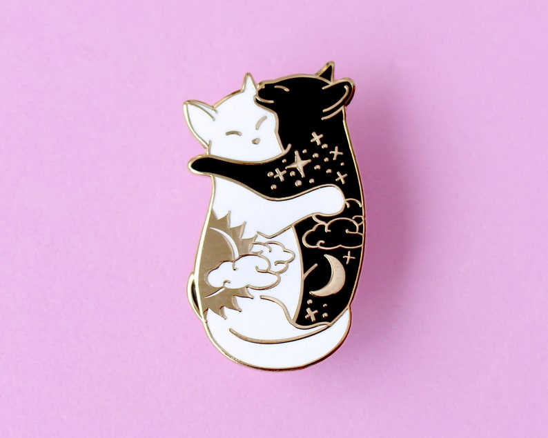 Cute day and night hugging cat enamel pin Celestial cat Cute pin Black cat pin Yin yang cat pin White cat pin Galaxy cat Night cat Valentine image 4