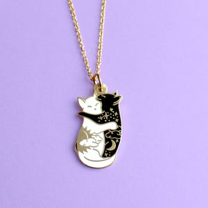 Day & Night Hugging Cats Necklace