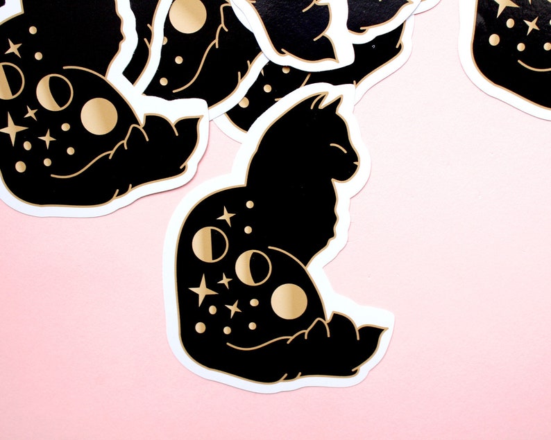 Celestial Cat Sticker Moon Sticker Moon Cat Laptop Sticker Etsy
