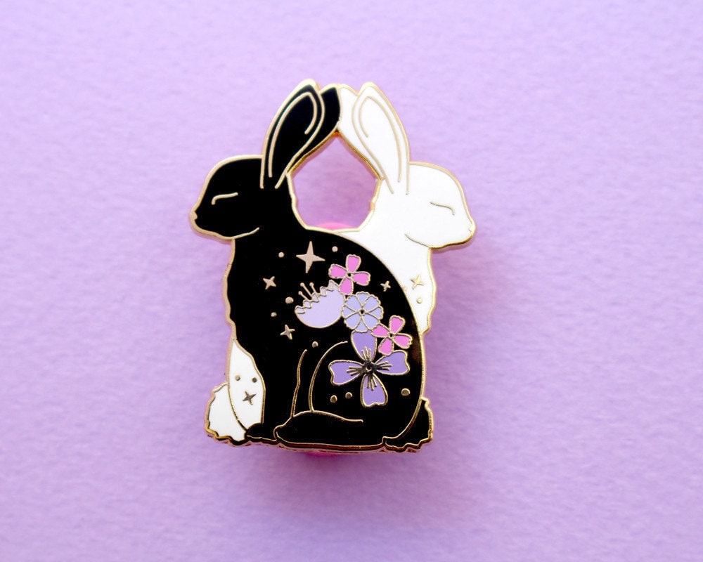 Floral Rabbit enamel pin Animal with flowers Animal enamel pin | Etsy