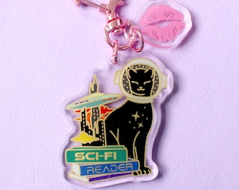 Starburst Cat Key Chain, Star cat space keychain