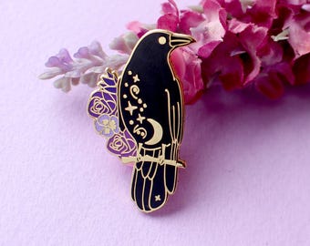 Raven Enamel Pin, Crow Enamel Pin