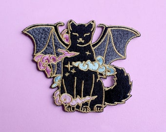 Halloween Vampire Black Cat iron on embroidered patch