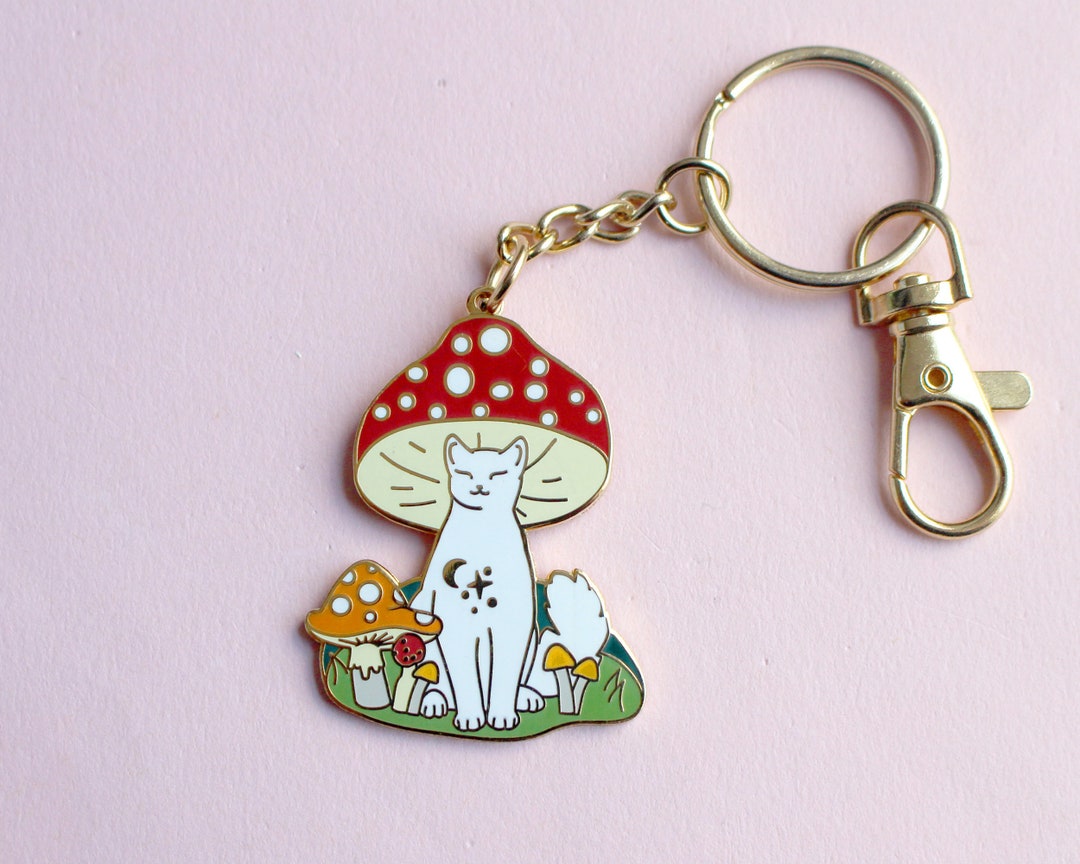 Mushroom Cat Key Chain, Autumn Fall Toadstool Key Chain - Etsy