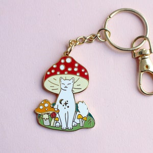 Mushroom Cat Key Chain, Autumn Fall Toadstool Key Chain