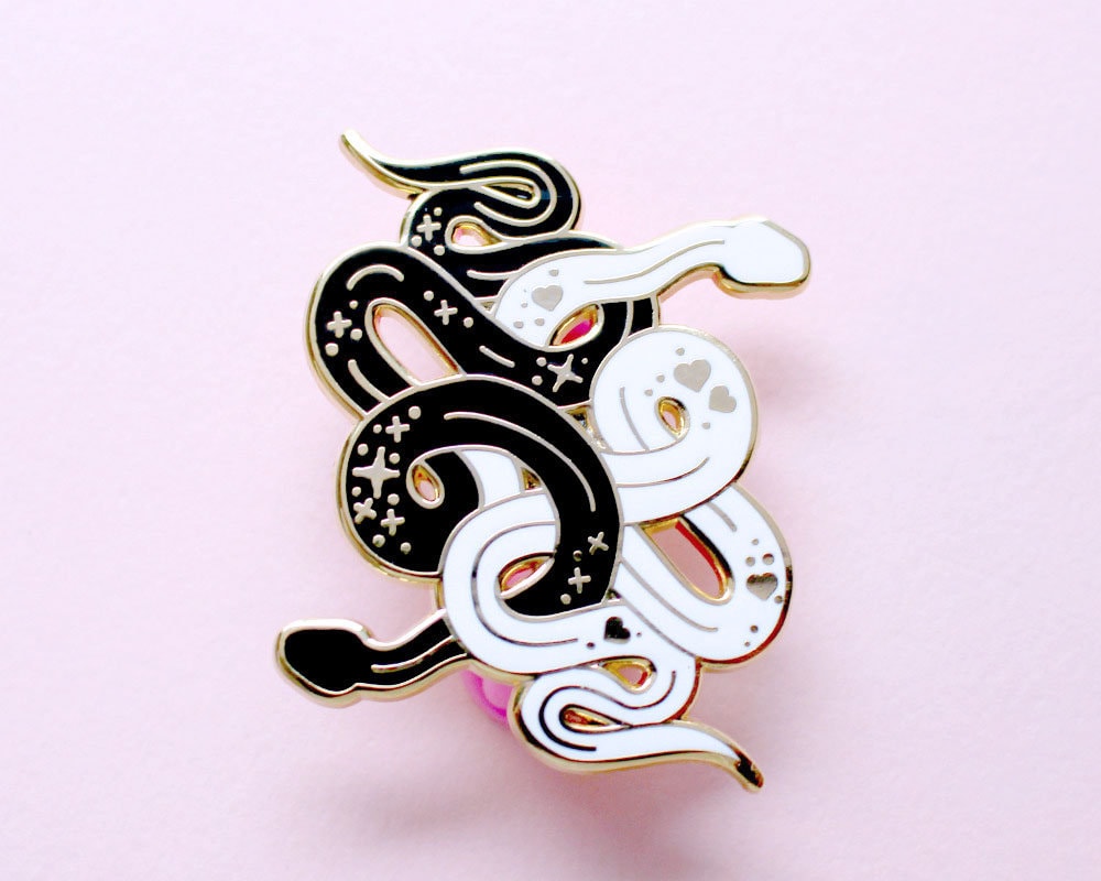 Black and white snake enamel pin Gothic pin Animal pin Reptile | Etsy