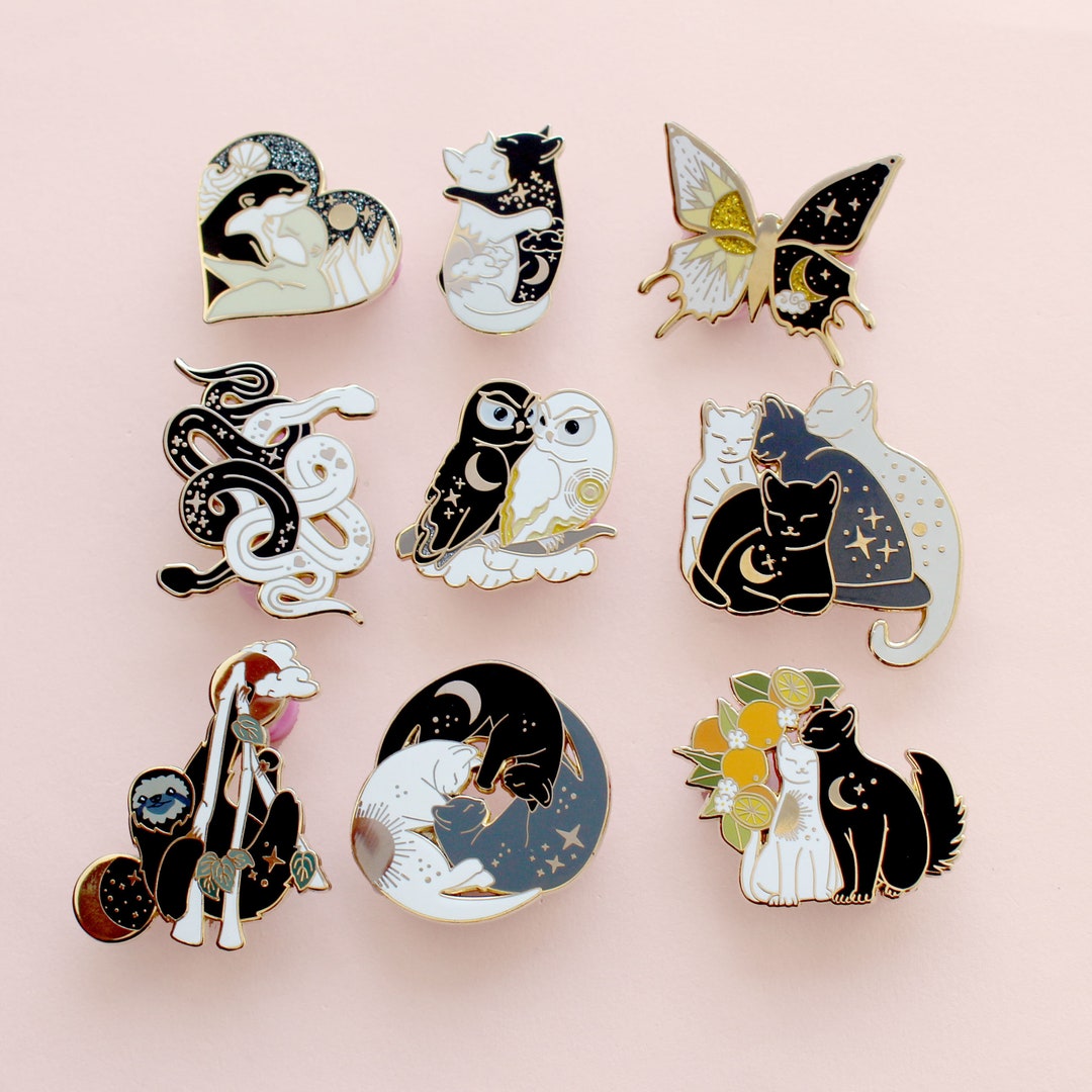 Collar Pin Set for Cat Lovers with Gold Chain  Cheeky Enamel Pin Flair by  Dot & Jot – Dot&Jot