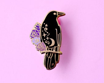 Raven Enamel Pin, Crow Enamel Pin