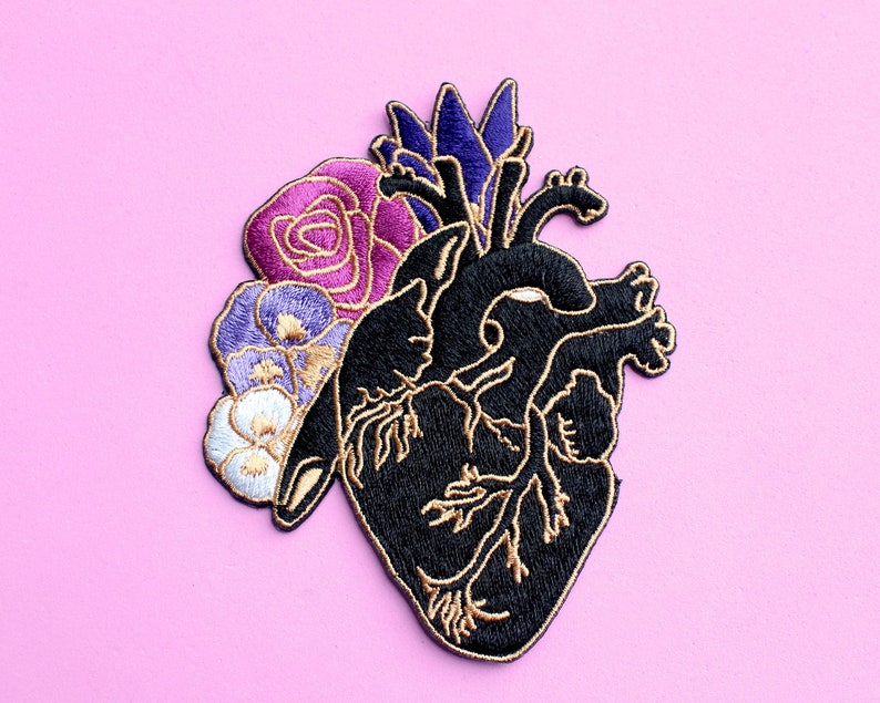 Anatomical heart iron on patch Embroidered patch Back patch Heart patch Horror patch Magic Gothic Witch Anatomy Black heart Romantic gift 