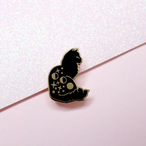 Celestial cat enamel pin Star cat Starry cat Moon phases Galaxy cat pin Astrology pin Astrology Space cat Black cat pin Cat constellation image 2