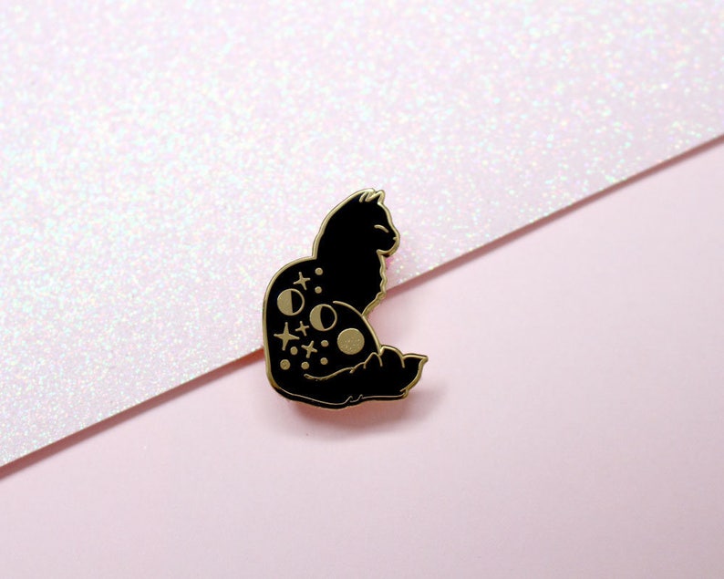 Celestial cat enamel pin Star cat Starry cat Moon phases Galaxy cat pin Astrology pin Astrology Space cat Black cat pin Cat constellation image 2