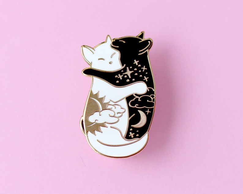 Cute day and night hugging cat enamel pin Celestial cat Cute pin Black cat pin Yin yang cat pin White cat pin Galaxy cat Night cat Valentine image 2