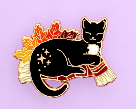 Autumn Fall Snuggle Cat Enamel Pin Black and White Tuxedo Cat Sleeping in Scarf Etsy Ireland
